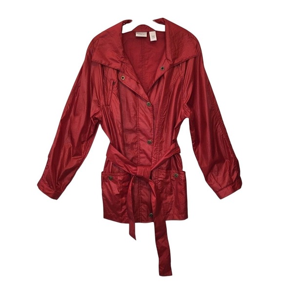 Zenergy by Chico's Jackets & Blazers - Zenergy by Chicos Lenora Womens Red Metallic Nylon Tie‎ Waist Jacket Size 2 L